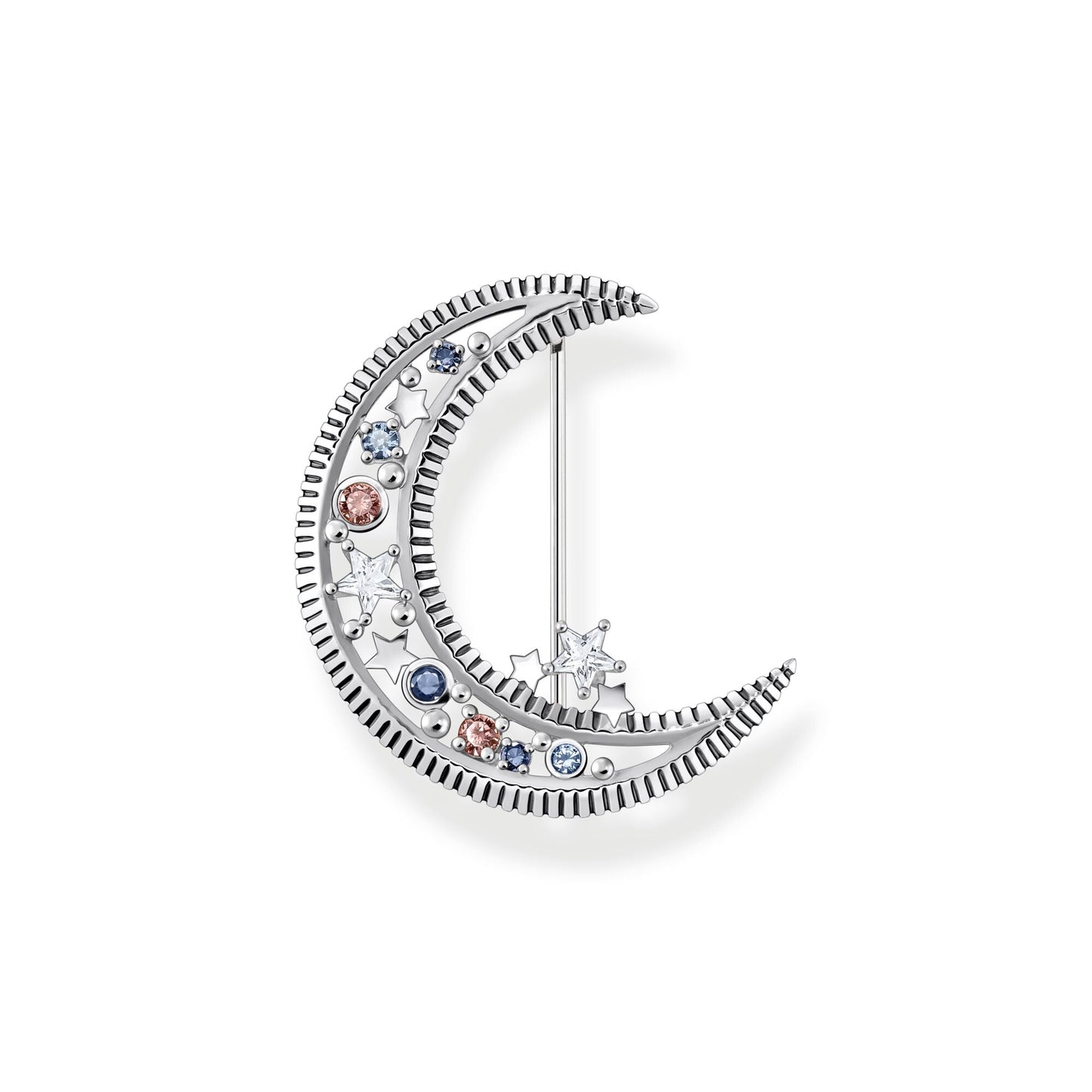 THOMAS SABO Brooch crescent moon with coloured stones silver