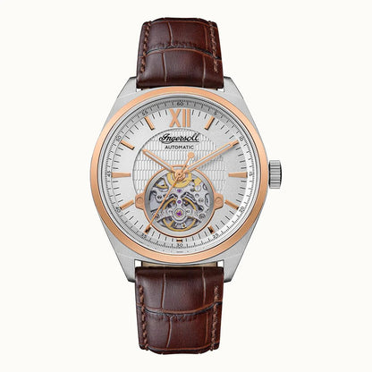 Ingersoll The Shelby Automatic Silver Rose Gold Brown Leather Watch