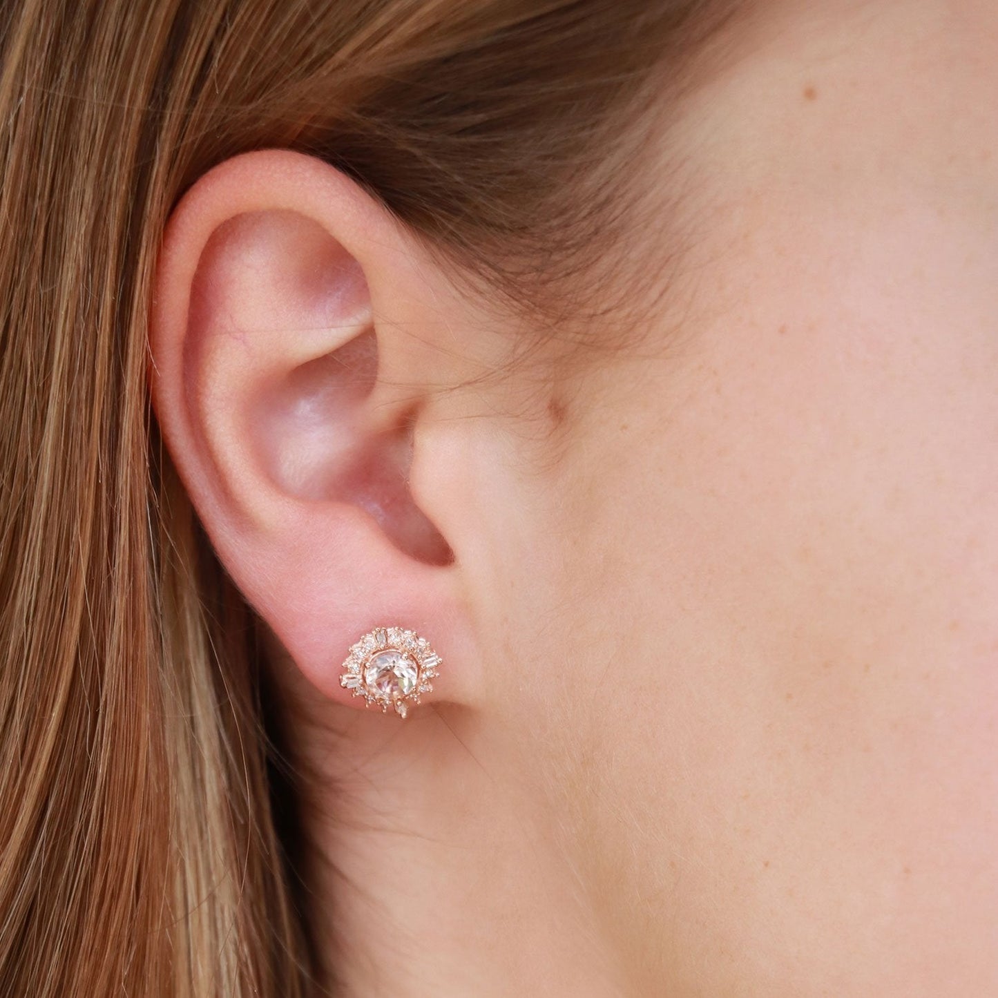 Morganites Stud Earrings with 0.10ct Diamonds in 9K Rose Gold