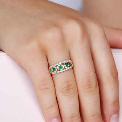 Emerald Ring with 0.20ct Diamonds in 9K Yellow Gold