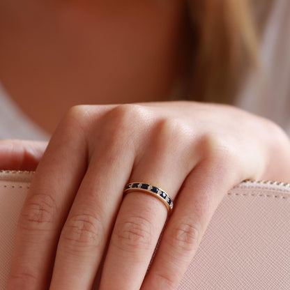 Sapphire Band Ring with 0.10ct Diamonds in 9K Yellow Gold