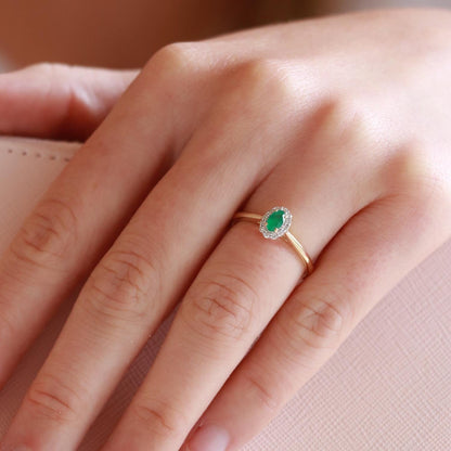 Emerald Ring with 0.10ct Diamonds in 9K Yellow Gold