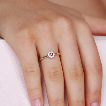 Ruby Ring with 0.05ct Diamonds in 9K Yellow Gold